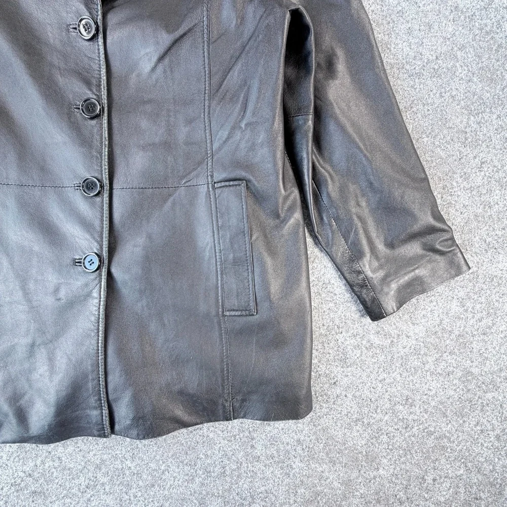 Y2K‎ OutBrook Genuine Leather Blazer Jacket Womens L Black Button-Front Outdoor